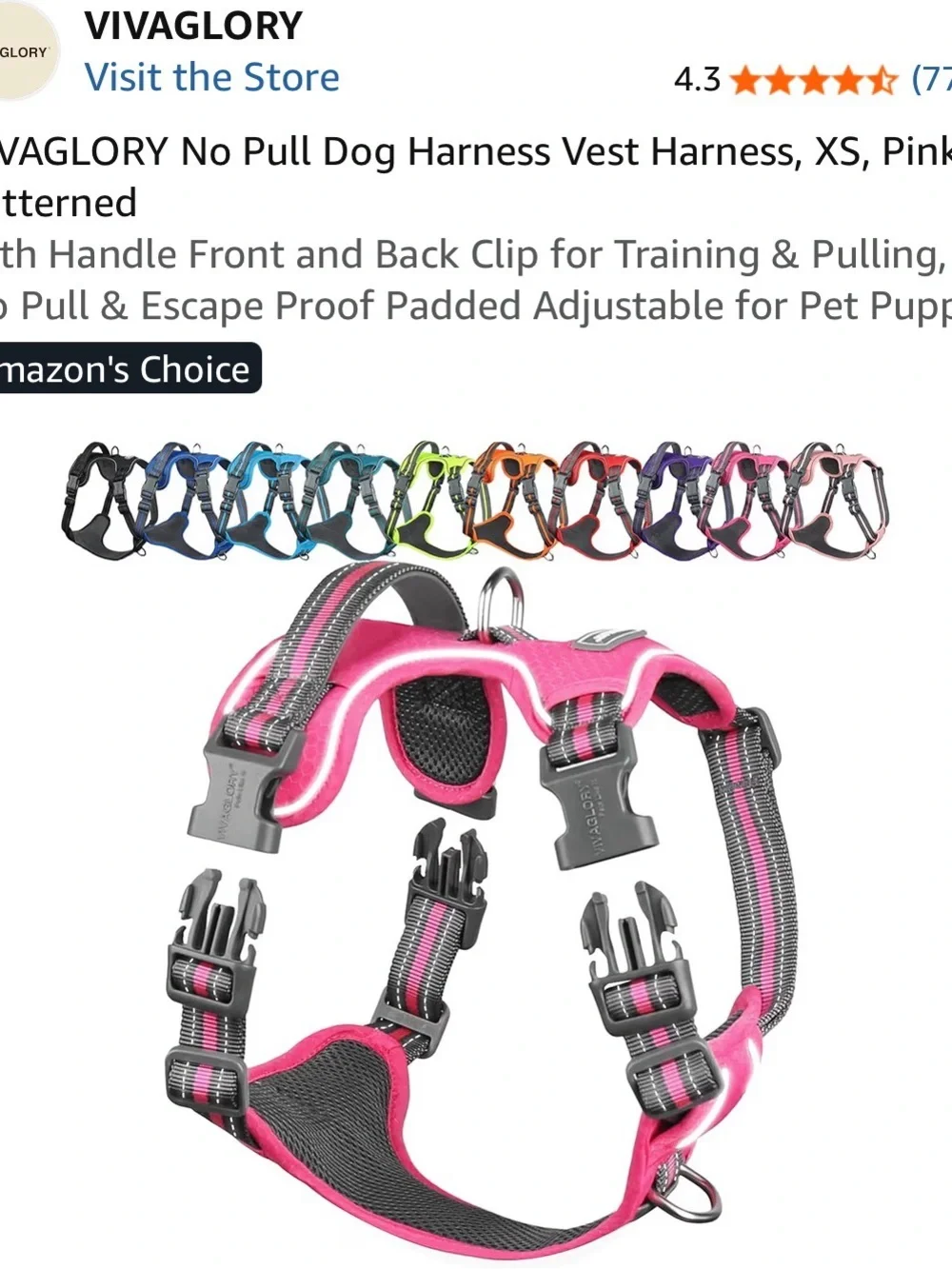 No Pull Dog Harness Vest, XS, Pink - Patterned 10